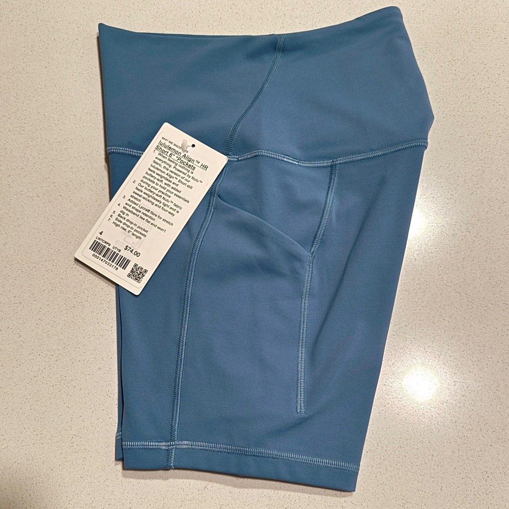 BNWT Lululemon Align High Rise shorts 6” with pockets Color: Utility Blue Size 4